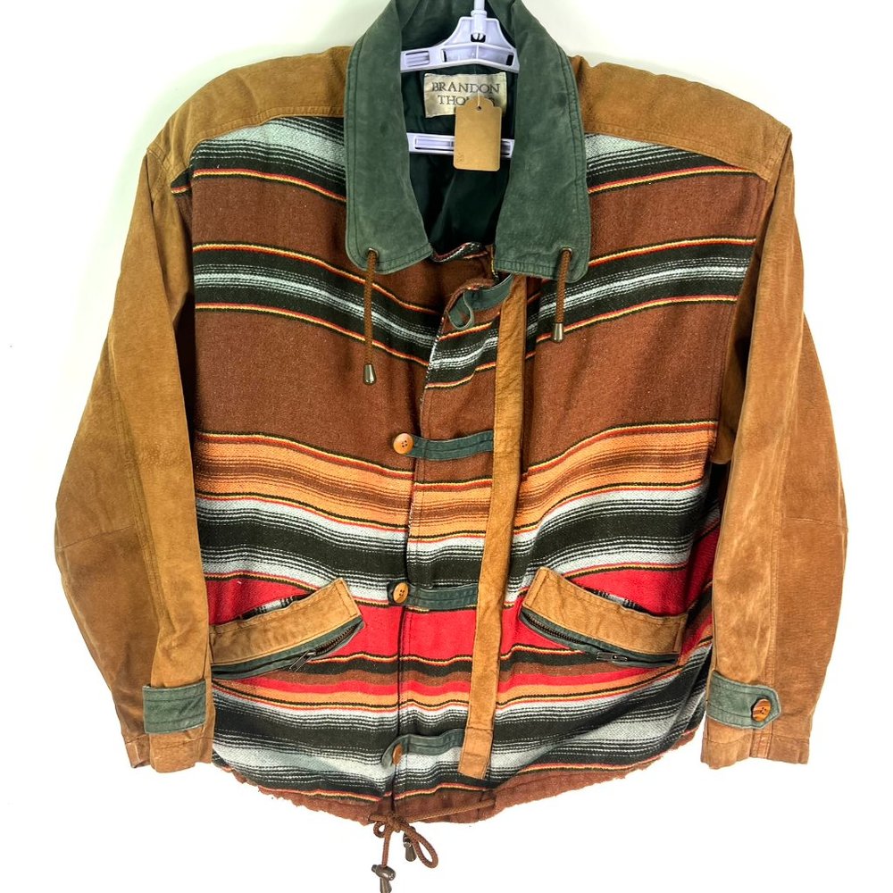 Brandon Thomas Leather Wool Quilt Stitch Lined Coat Jacket Men's Medium M